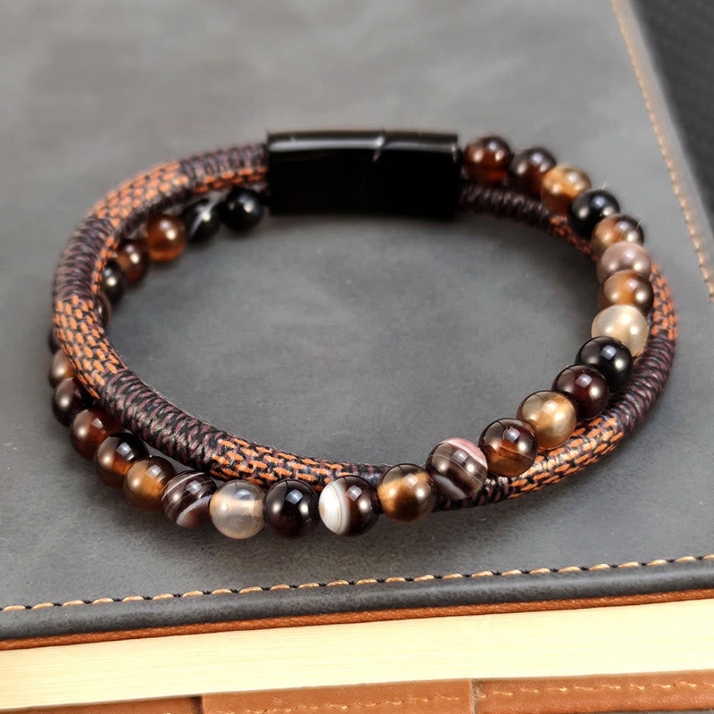 Nimara Ritual Sardonyx Double Wrap Braided Leather Success Bracelet