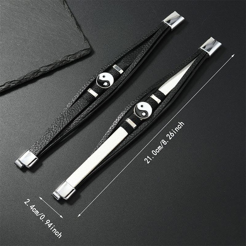 Nimara Ritual Black White YIN YANG Multilayered Leather Balance Bracelet