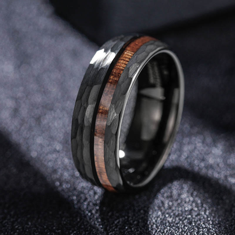 Nimara Ritual Hammered Texture Inlay Tungsten Steel Endurance Ring
