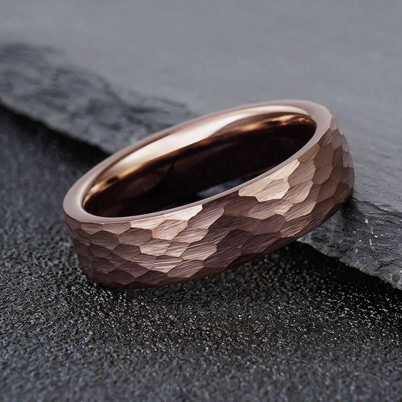 Nimara Ritual Simple Hammered Texture Tungsten Steel Reliability Ring