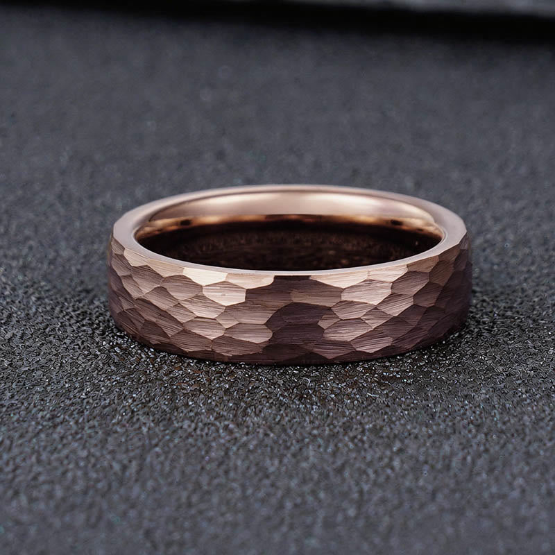 Nimara Ritual Simple Hammered Texture Tungsten Steel Reliability Ring