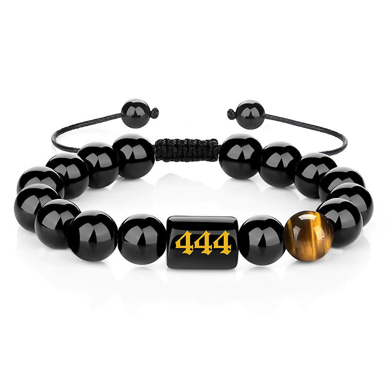 Nimara Ritual Angel Number Natural Black Obsidian Tiger Eye Strength Fulfillment Bracelet