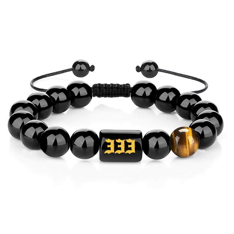Nimara Ritual Angel Number Natural Black Obsidian Tiger Eye Strength Fulfillment Bracelet