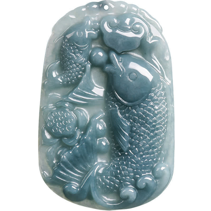 Nimara Ritual Natural Jade Carving Double Koi Fish Rope Prosperity Necklace Pendant