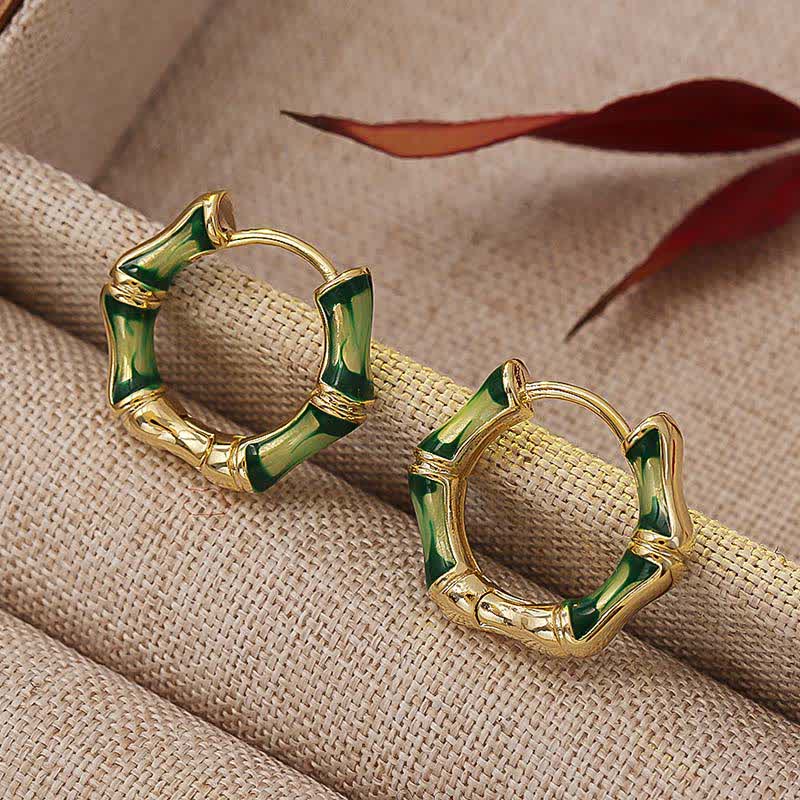 Nimara Ritual Round Bamboo Dripping Design Copper Fortune Hoop Earrings