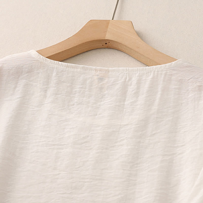 Nimara Ritual Solid Color Frog-Button Design Puff Short Sleeve Women's T-Shirt