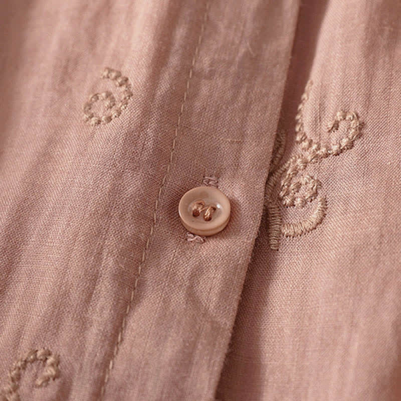 Nimara Ritual Retro Embroidered Floral Short Sleeve Women's Buttons Shirt