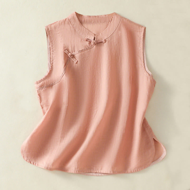 Nimara Ritual Summer Retro Plain Frog-Button Stand Collar Women's Sleeveless Vest