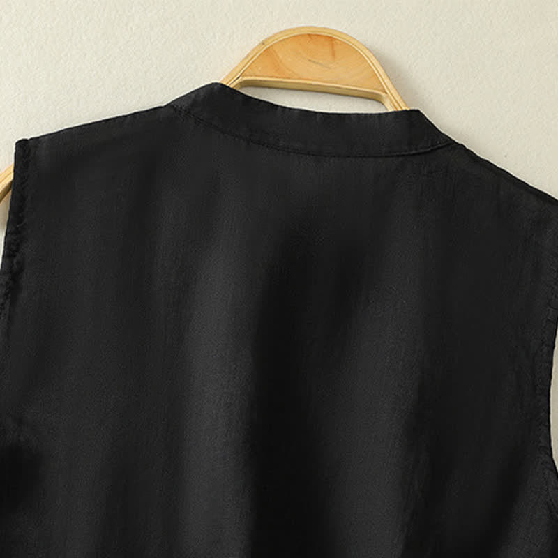 Nimara Ritual Summer Retro Plain Frog-Button Stand Collar Women's Sleeveless Vest