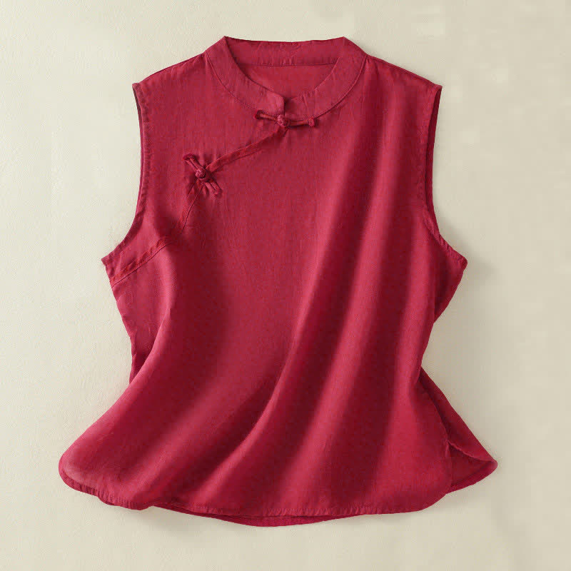 Nimara Ritual Summer Retro Plain Frog-Button Stand Collar Women's Sleeveless Vest
