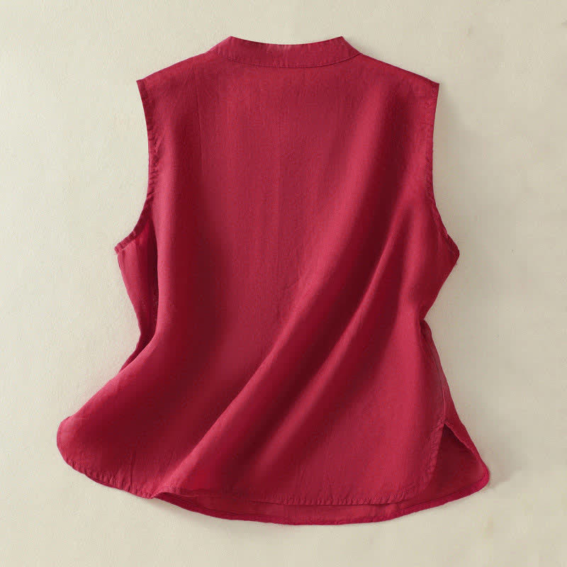 Nimara Ritual Summer Retro Plain Frog-Button Stand Collar Women's Sleeveless Vest