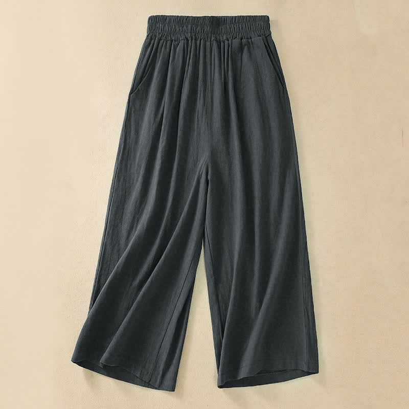 Nimara Ritual High Waist Capri Cropped Women's Wide Leg Cotton Pants With Pockets