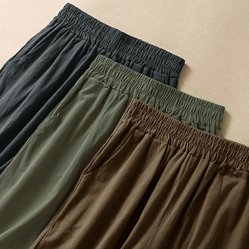 Nimara Ritual High Waist Capri Cropped Women's Wide Leg Cotton Pants With Pockets
