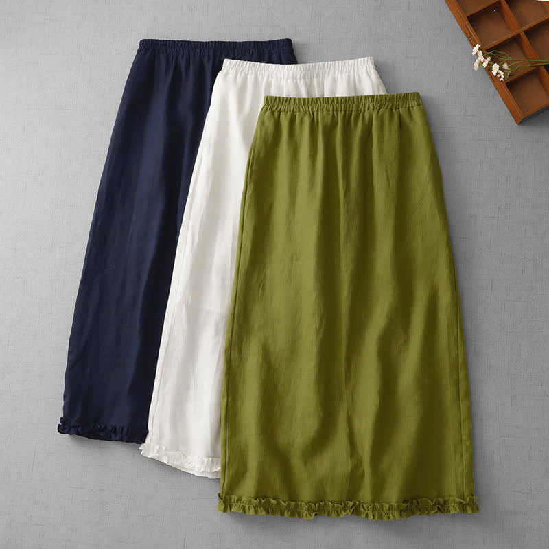 Nimara Ritual Commute Elastic Waistband Pleated Hem Capri Length Women's Lined Skirt With Pockets