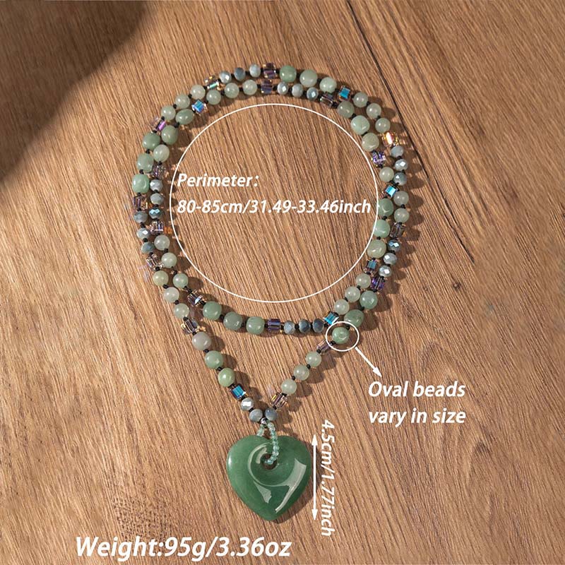 Nimara Ritual Rose Quartz Green Aventurine Love Heart Beads Luck Necklace Pendant