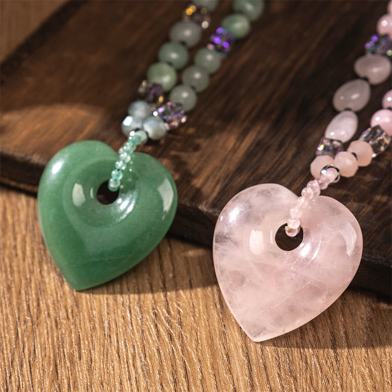 Nimara Ritual Rose Quartz Green Aventurine Love Heart Beads Luck Necklace Pendant