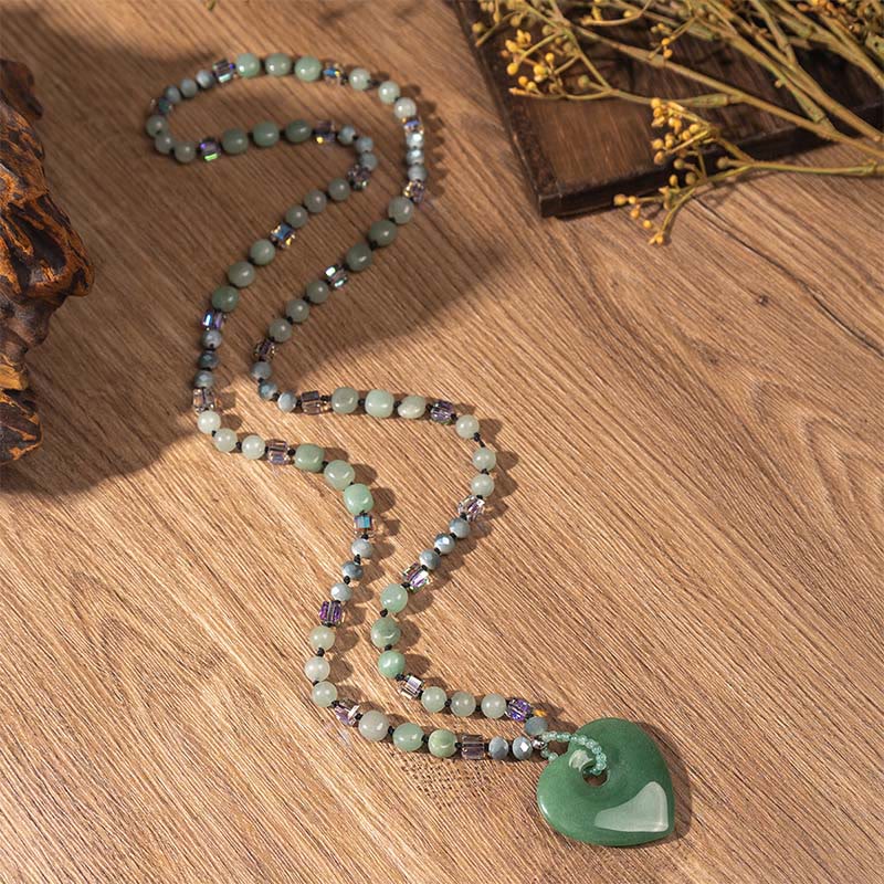 Nimara Ritual Rose Quartz Green Aventurine Love Heart Beads Luck Necklace Pendant