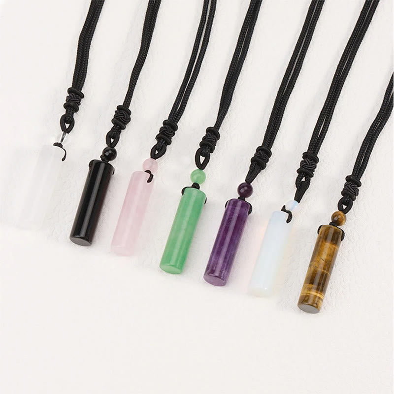 Nimara Ritual Various Crystal Rose Quartz Green Aventurine Amethyst Cylinder Healing Necklace Pendant