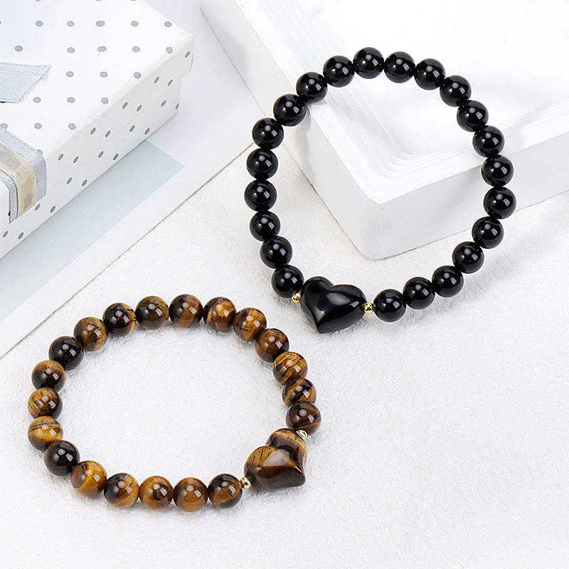 Nimara Ritual Natural Amethyst Green Aventurine Tiger Eye Strawberry Quartz Love Heart Spiritual Bracelet