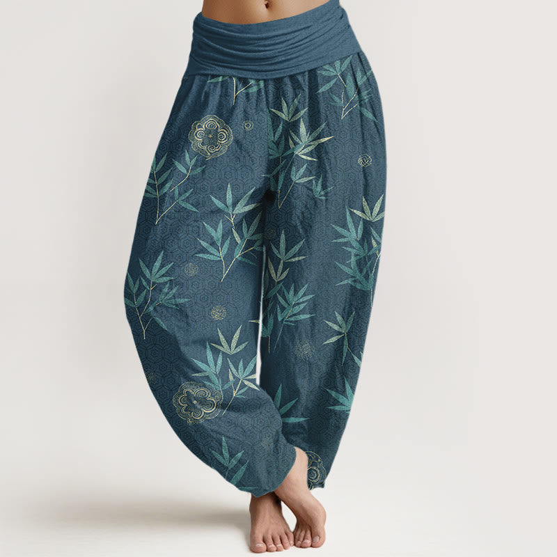 Nimara Ritual Cotton Bamboo Geometric Flowers Pattern Women's Elastic Waist Harem Pants