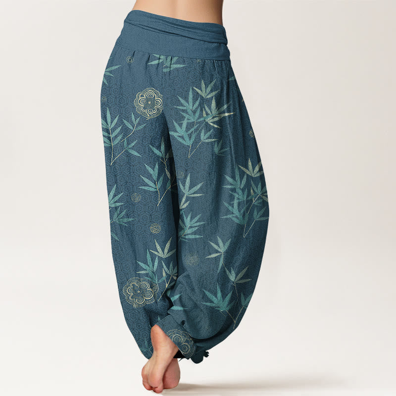 Nimara Ritual Cotton Bamboo Geometric Flowers Pattern Women's Elastic Waist Harem Pants