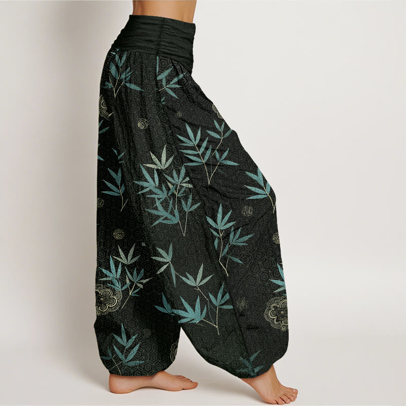 Nimara Ritual Cotton Bamboo Geometric Flowers Pattern Women's Elastic Waist Harem Pants