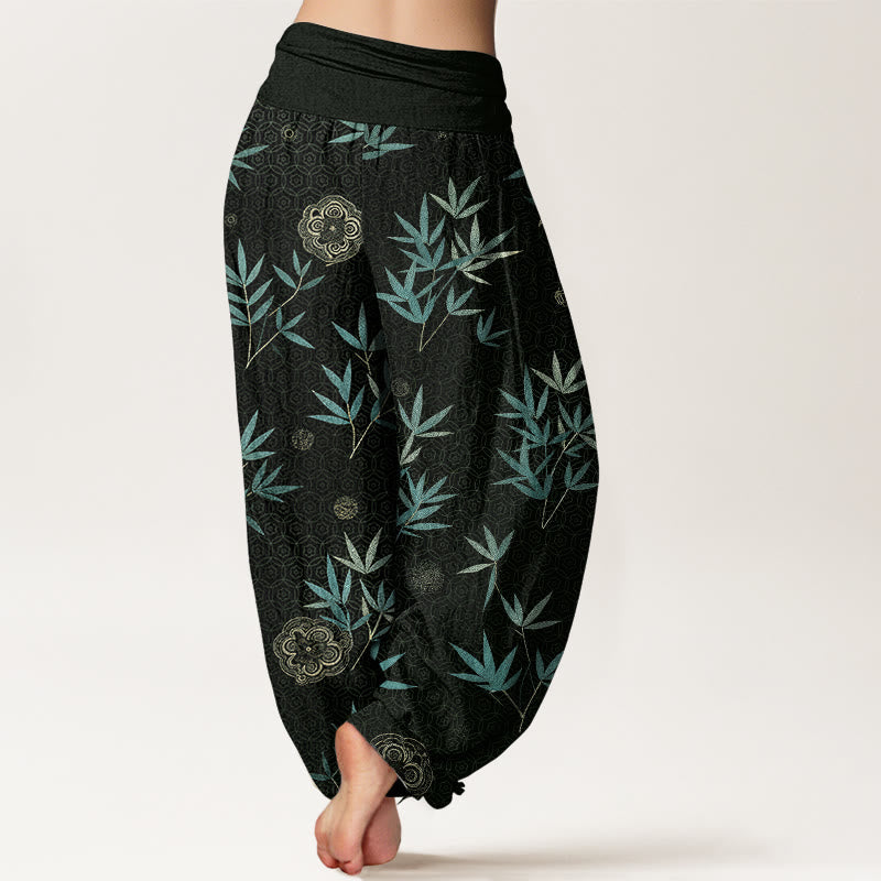 Nimara Ritual Cotton Bamboo Geometric Flowers Pattern Women's Elastic Waist Harem Pants