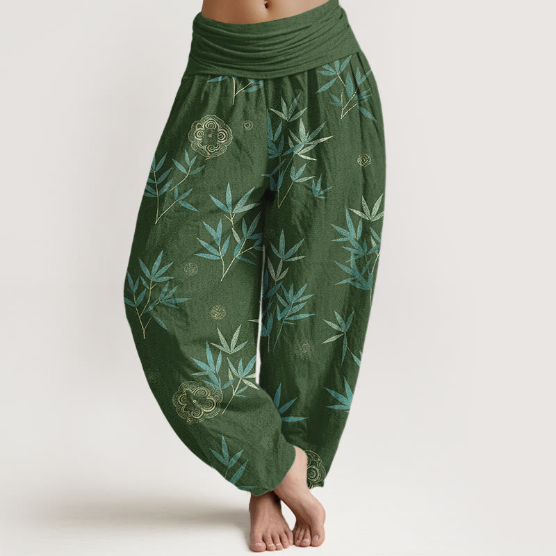Nimara Ritual Cotton Bamboo Geometric Flowers Pattern Women's Elastic Waist Harem Pants