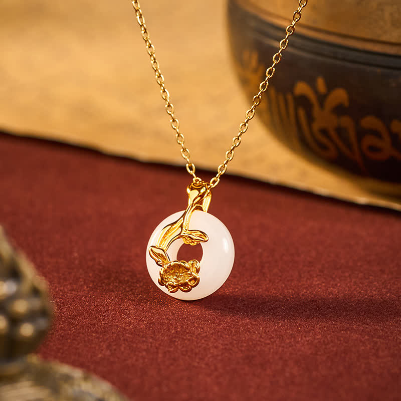 Nimara Ritual 925 Sterling Silver Peony Peace Buckle Hetian White Jade Blessing Necklace Pendant