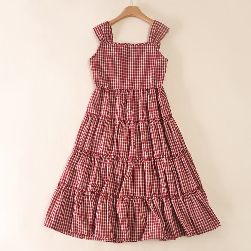 Nimara Ritual Plaid Sleeveless Summer Below Knee Dress With Pockets