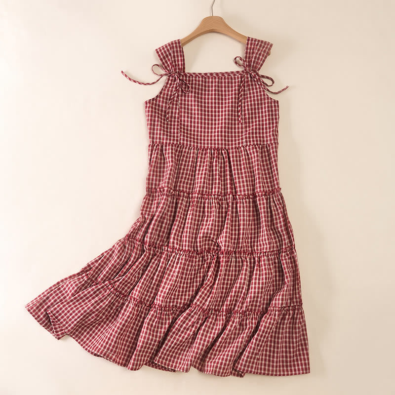 Nimara Ritual Plaid Sleeveless Summer Below Knee Dress With Pockets