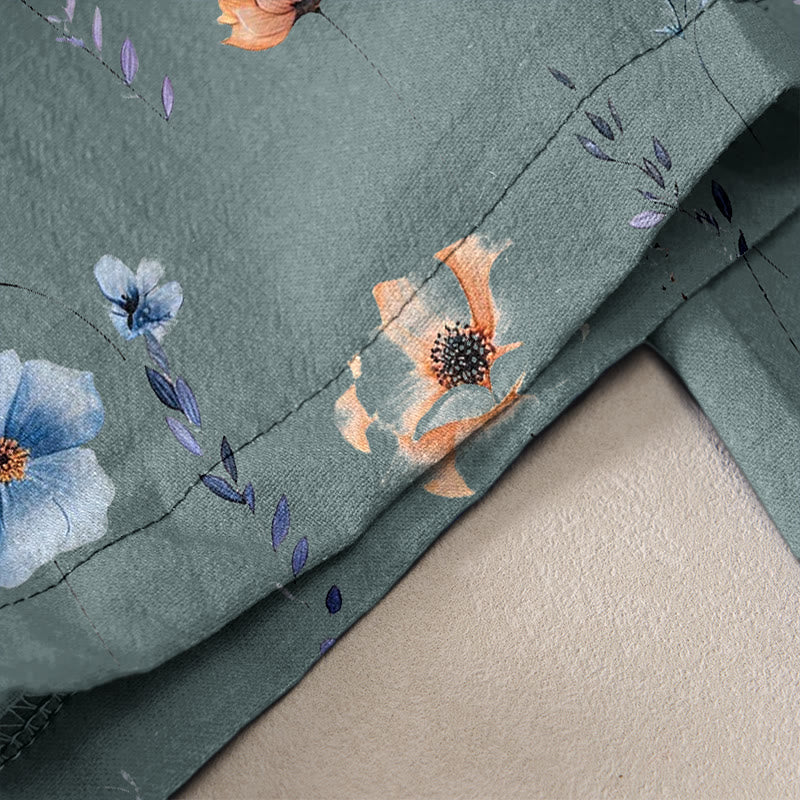 Nimara Ritual Pure Cotton Wildflower Peach Blossom Pattern Women's Elastic Waist Pants With Pockets