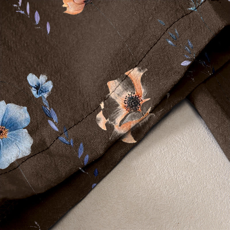 Nimara Ritual Pure Cotton Wildflower Peach Blossom Pattern Women's Elastic Waist Pants With Pockets