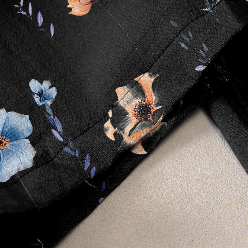 Nimara Ritual Pure Cotton Wildflower Peach Blossom Pattern Women's Elastic Waist Pants With Pockets