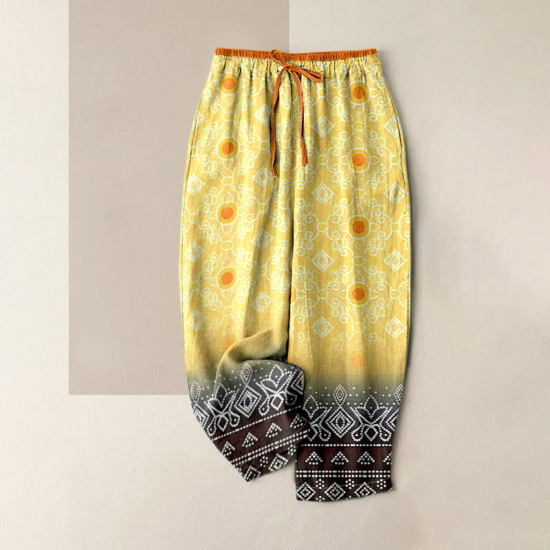 Nimara Ritual Pure Cotton Geometric Diamond Motifs Dots Pattern Women's Elastic Waist Pants With Pockets