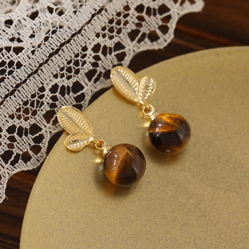Nimara Ritual Tiger Eye Leaves Design Copper Protection Earrings