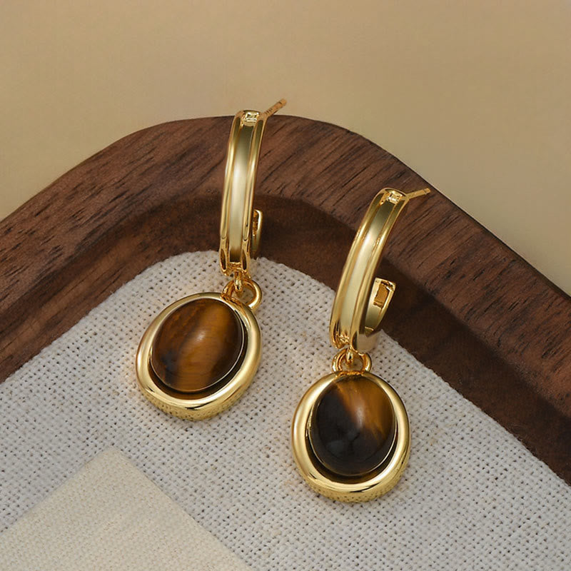 Nimara Ritual Tiger Eye Retro Round Copper Protection Earrings