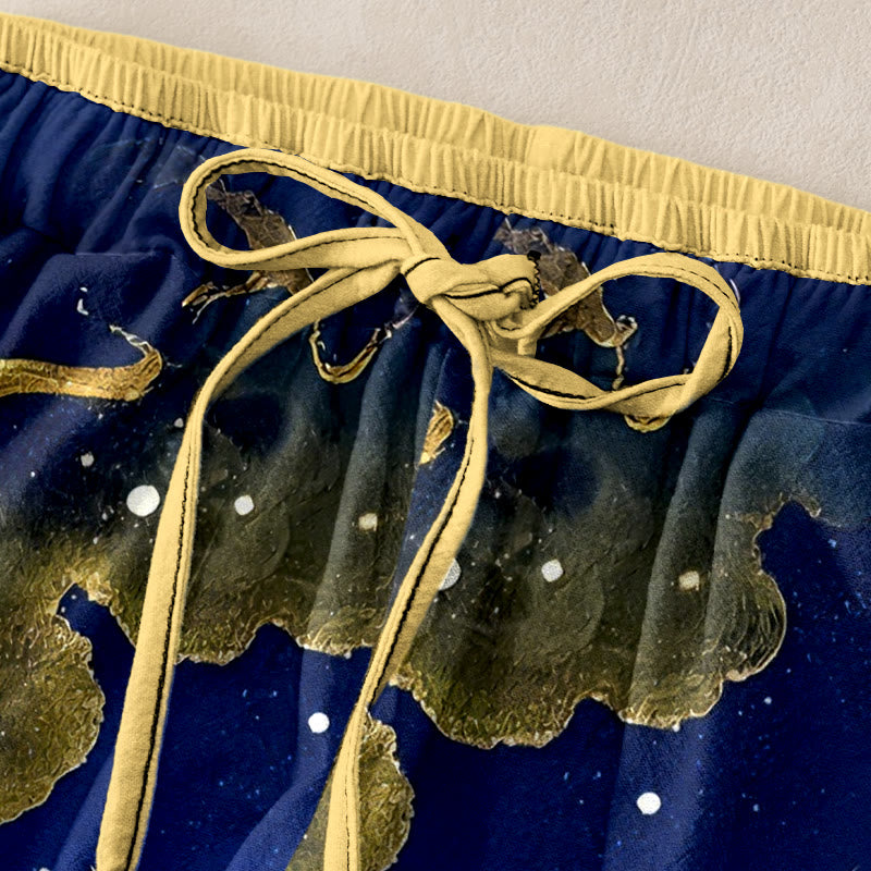 Nimara Ritual Pure Cotton Crane Cloud Mountain Pattern Women's Elastic Waist Pants With Pockets