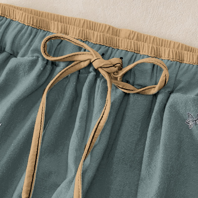 Nimara Ritual Pure Cotton Flower Petal Pattern Women's Elastic Waist Pants With Pockets