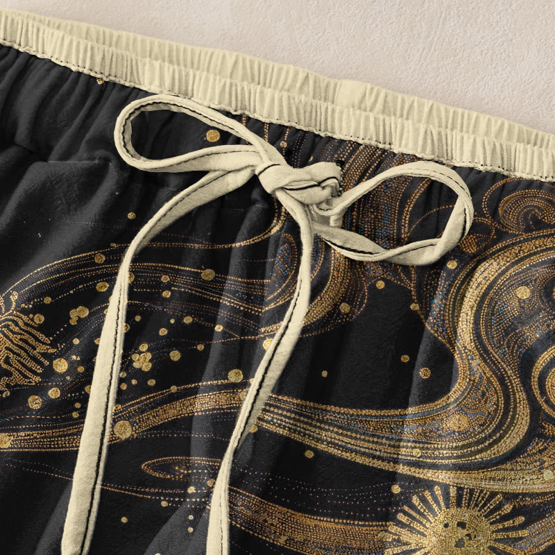 Nimara Ritual Pure Cotton Flower Petal Pattern Women's Elastic Waist Pants With Pockets