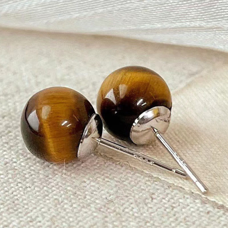 Nimara Ritual Simple Tiger Eye Retro Round Protection Stud Earrings