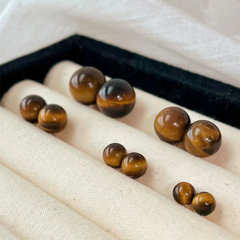 Nimara Ritual Simple Tiger Eye Retro Round Protection Stud Earrings