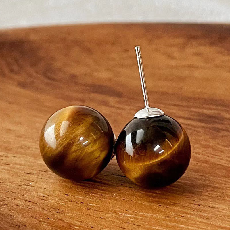 Nimara Ritual Simple Tiger Eye Retro Round Protection Stud Earrings