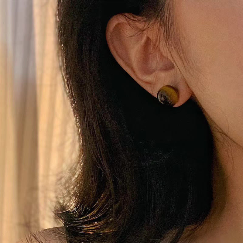 Nimara Ritual Simple Tiger Eye Retro Round Protection Stud Earrings