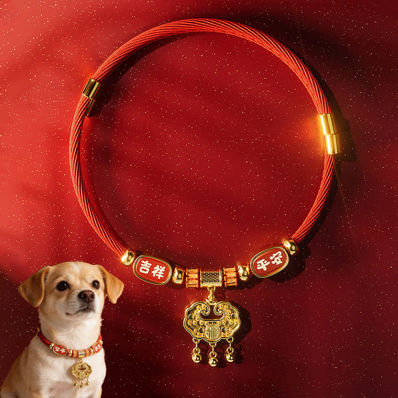 Nimara Ritual Red String Bead Fu Character Luck Adjustable Cats Dogs Pet Collar