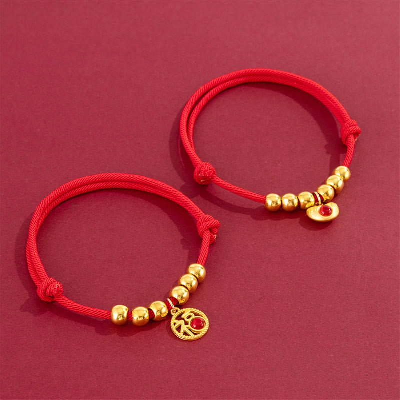 Nimara Ritual Red String Bead Yuanbao Fu Character Protection Adjustable Cats Dogs Pet Collar