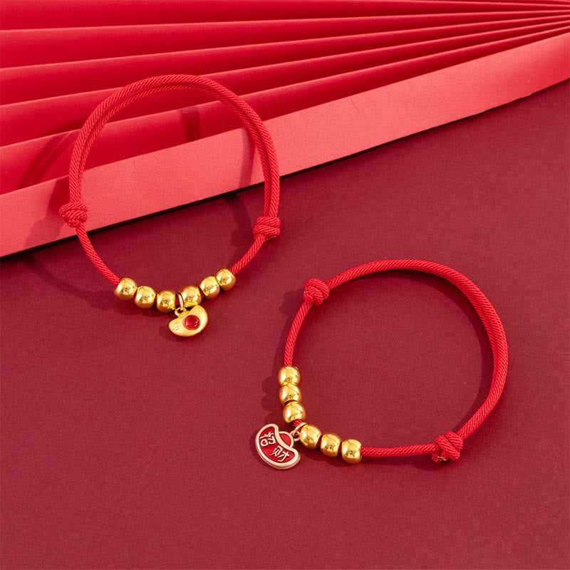 Nimara Ritual Red String Bead Yuanbao Fu Character Protection Adjustable Cats Dogs Pet Collar