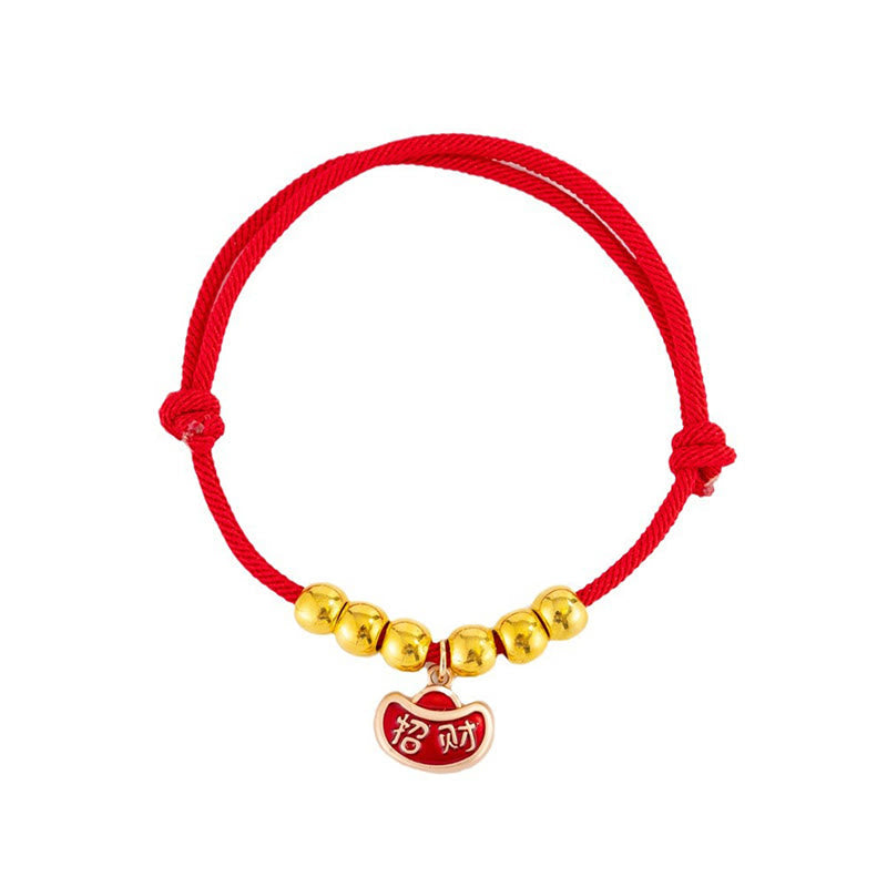 Nimara Ritual Red String Bead Yuanbao Fu Character Protection Adjustable Cats Dogs Pet Collar