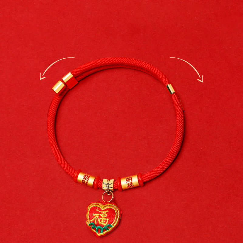 Nimara Ritual Red String Plaited Embroidery Tiger Fu Character Protection Adjustable Cats Dogs Pet Collar