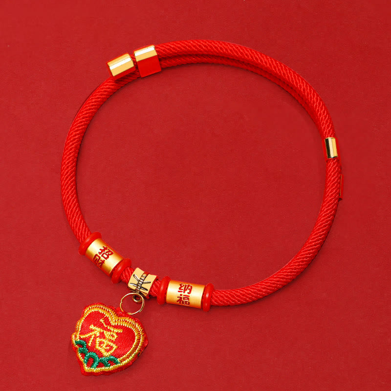 Nimara Ritual Red String Plaited Embroidery Tiger Fu Character Protection Adjustable Cats Dogs Pet Collar